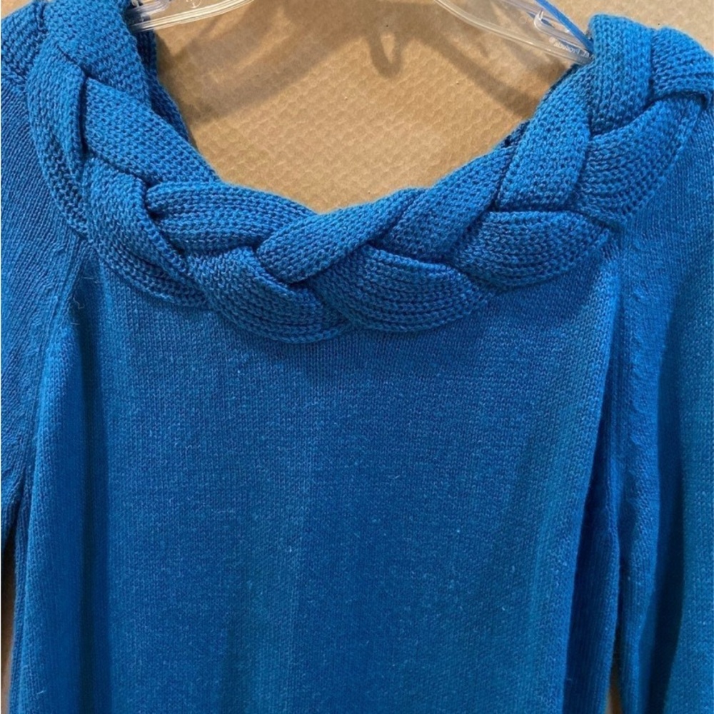John Paul Richard Braided Neckline Long Sleeve Blue Sweater  Size L - Picture 2 of 6